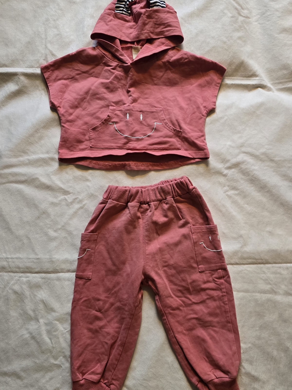Fashion Baby 2 Piece Hoodie Jogger Set 9 Months Dusty Pink Smiley Outfit